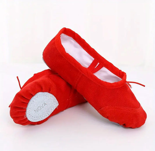 Red Split Sole Canvas Ballet Shoes