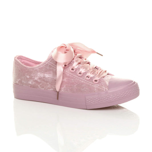Pink Velvet Ribbon Lace Up Trainers
