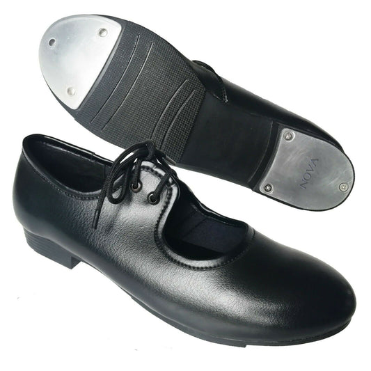 Children's And Adult's Tap Shoes Low Heel Black with Toe Taps And Heel Taps